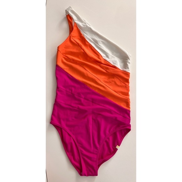 Summer Salt Island Goddess shirred One Shoulder One Piece Size 8LT - Picture 2 of 12